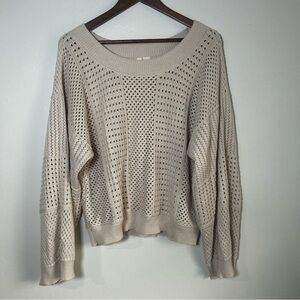 MOTH Anthropologie Knit Crochet Overlay Sweater Women's Size S Beige Long Sleeve